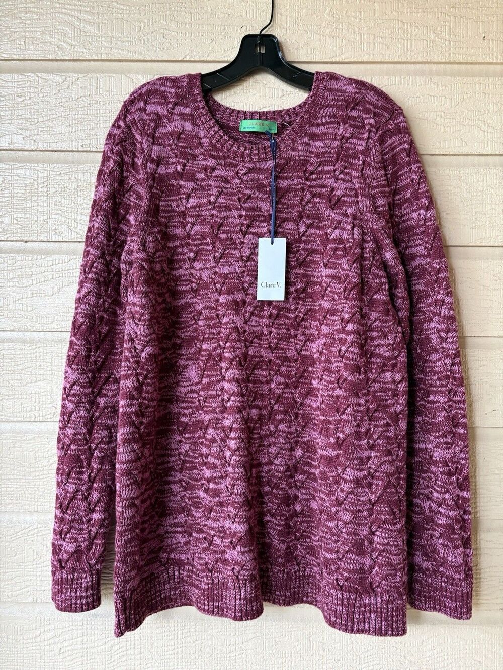 Clare V women Pink & Maroon Cable Knit Extrafine Merino Wool Sweater size XL XXL